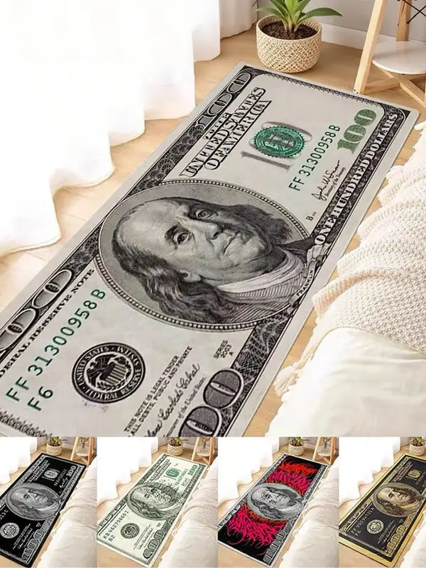Rectangle Cartoon Style Dollar Bill Pattern Rug - Multi-Use Soft Area Carpet