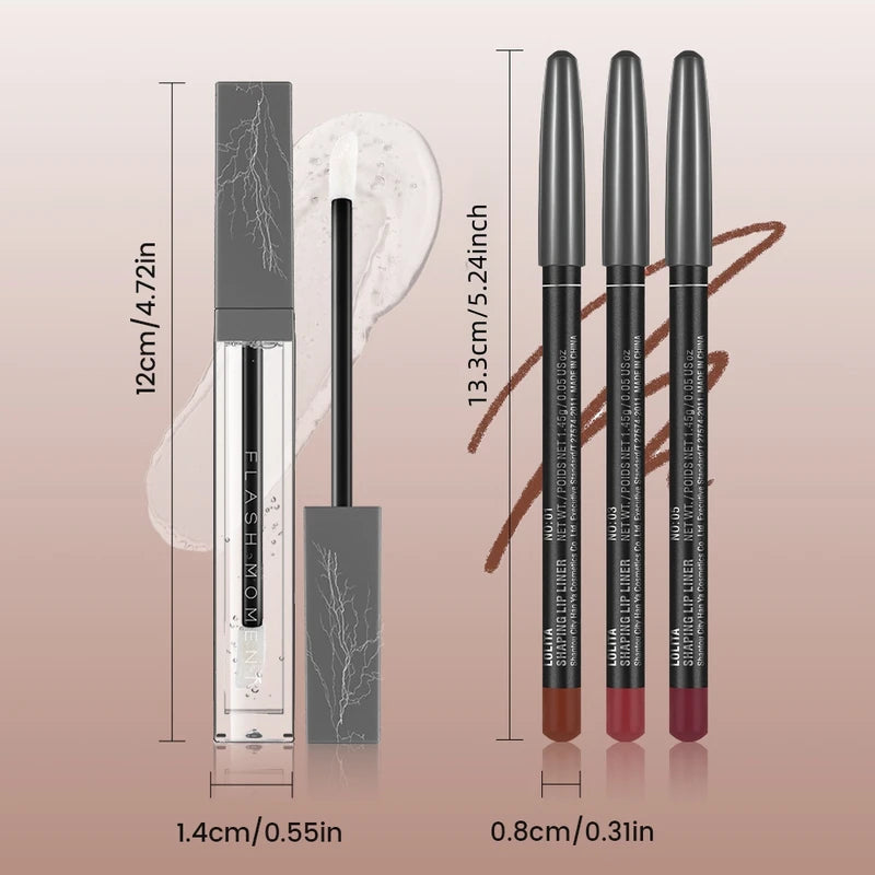 4-Pack Lip Liner and Lip Oil Set - Defined Contours & Moisturizing Shine