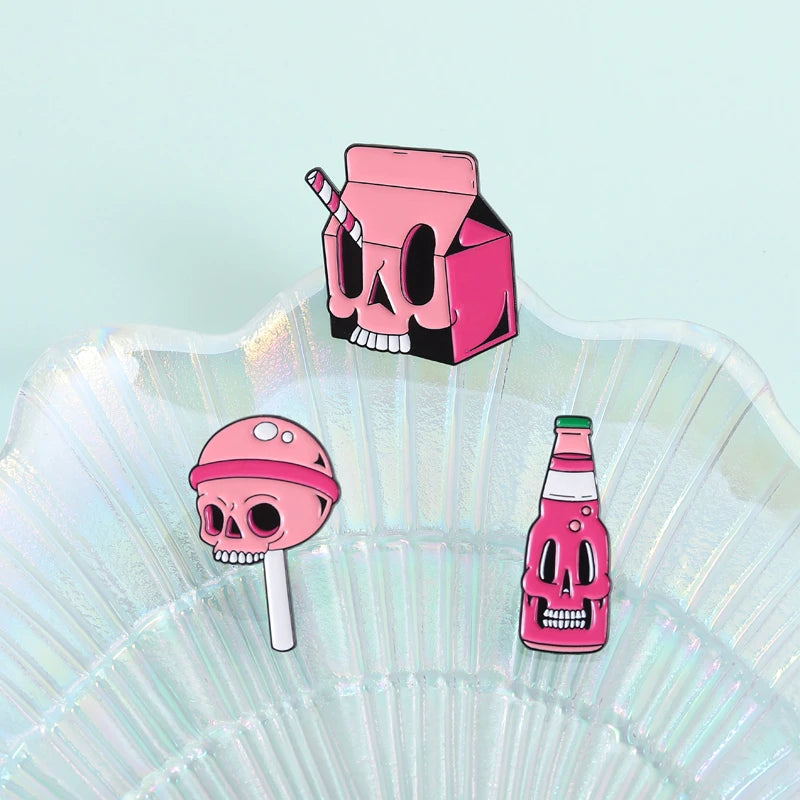 Halloween Skull Lollipop Enamel Pins Goth Skeleton Brooch Jewelry Gift