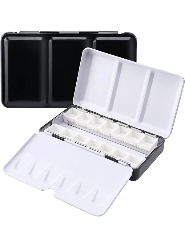 Empty Watercolor Palette with 14 Half Pans Metal Paint Case for DIY Travel Art