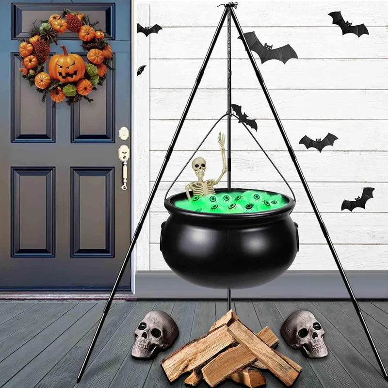 Halloween Witches Cauldron with Tripod, Green Eyeballs, Skeleton & Lights - Outdoor Yard Decor