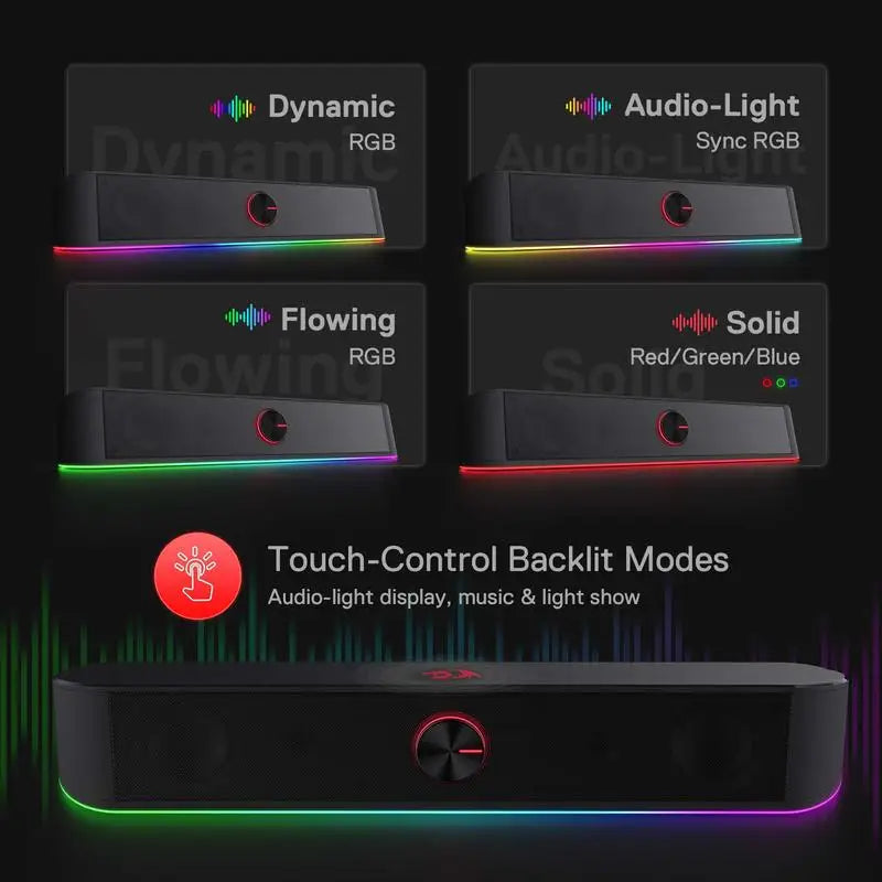 RGB USB Desktop Soundbar with Dynamic Lighting, 2.0 Channel Computer Speaker