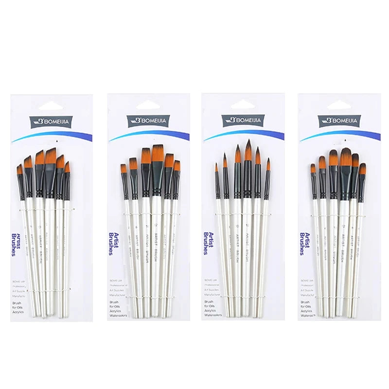 Paint Brushes Set - Round Flat Angle Filbert Watercolor Oil Gouache Art Supplies