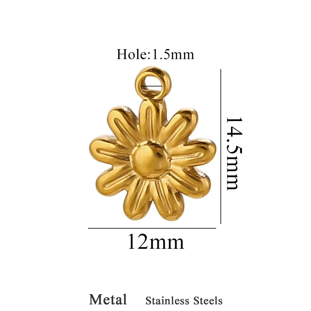 10pcs Stainless Steel Charms for Jewelry Making - Sun Moon Flower Pendants, Gold & Silver Plated