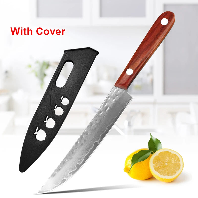 Damascus Steel Chef Knife with Wooden Handle - Handmade Kitchen Cutlery