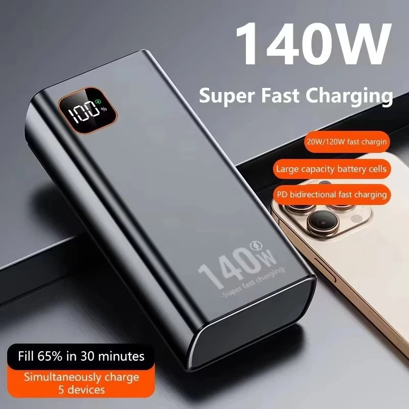 High-Capacity 140W 500000mAh Power Bank Fast Charging Portable Charger for Smartphones