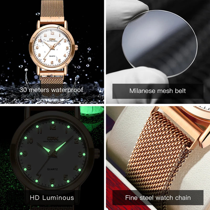 Women's Quartz Watch with Stainless Steel Mesh Strap Waterproof Fashion Wristwatch