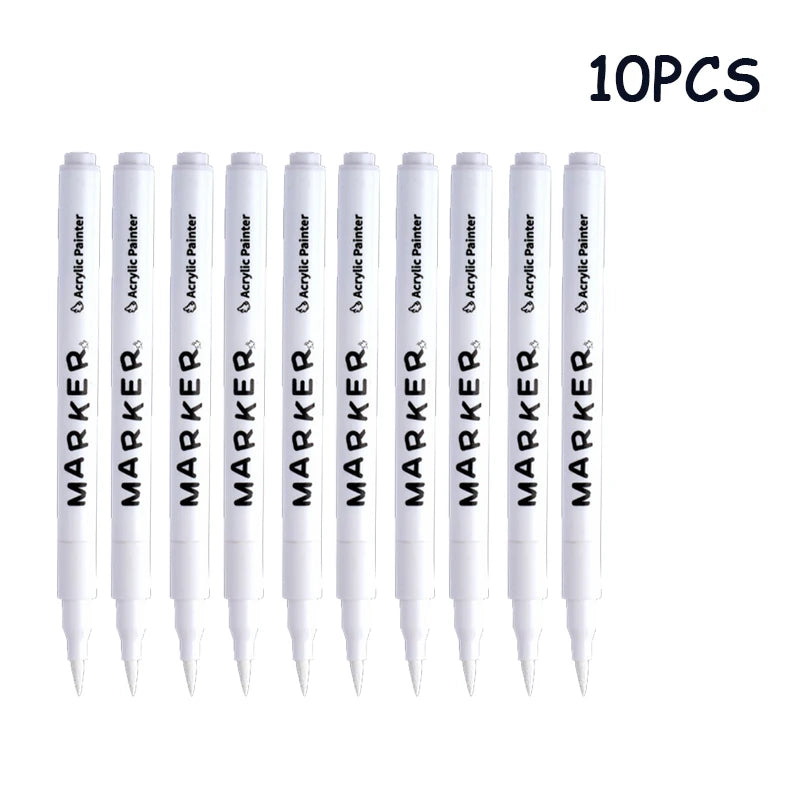 White Acrylic Paint Marker Set Waterproof & Quick-Drying for DIY Art & Fabric