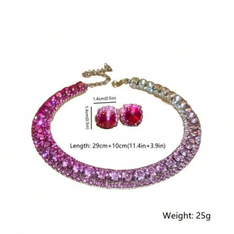 Colorful Crystal Necklace and Earrings Jewelry Set for Women Weddings Party