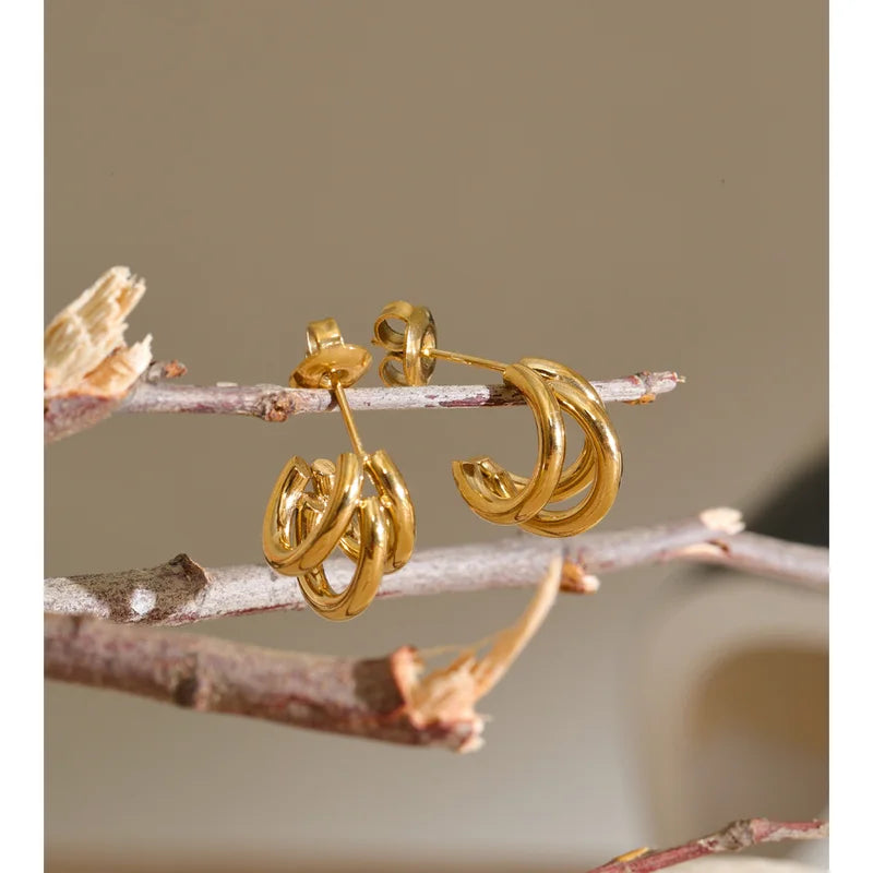 Geometric Stainless Steel Layered Earrings for Women - Casual Summer Jewelry
