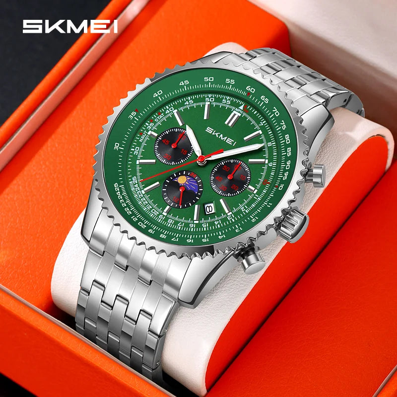 Luxury Men's Moon Phase Waterproof Chronograph Watch - Business Style
