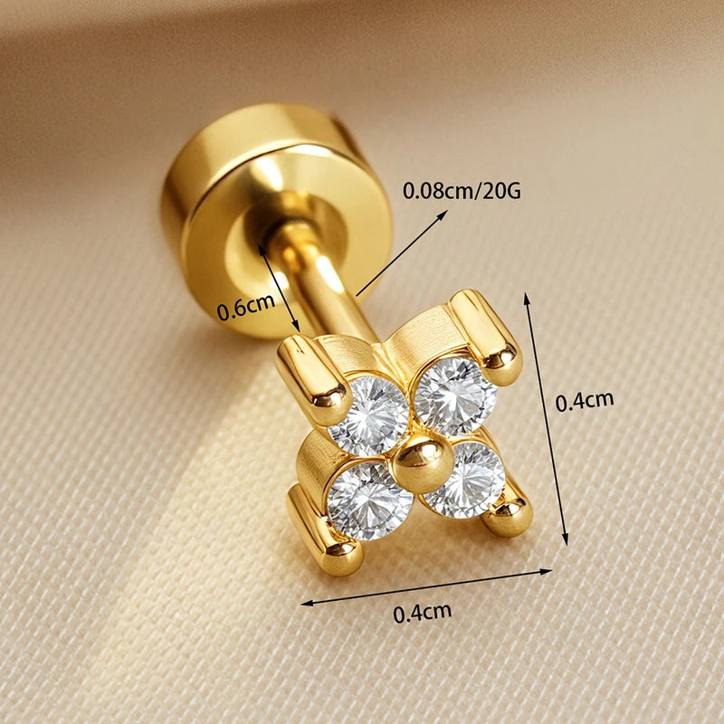 Mini CZ Cartilage Piercing Stud Earrings for Women Girls - Stainless Steel Jewelry