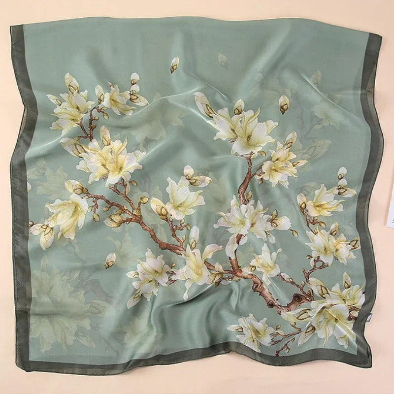 Silky Women's Scarf with Orchid Blossom Print - Lightweight Dressy Wrap for Evening Gowns