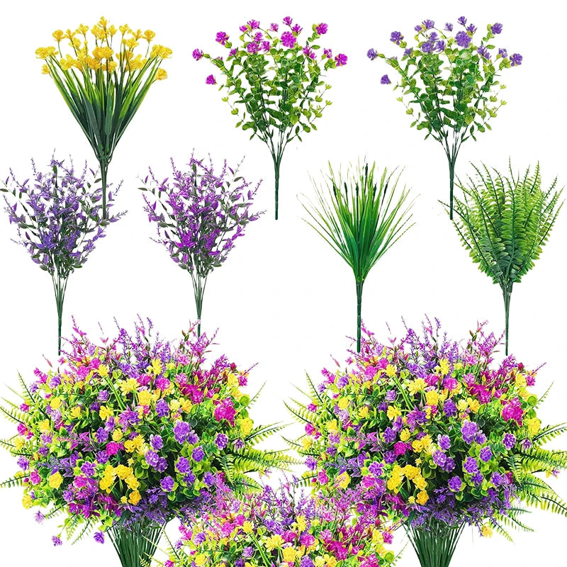 Artificial Flowers Outdoor UV Resistant 20 Bundles for Garden Porch Patio - Fake Floral Decor