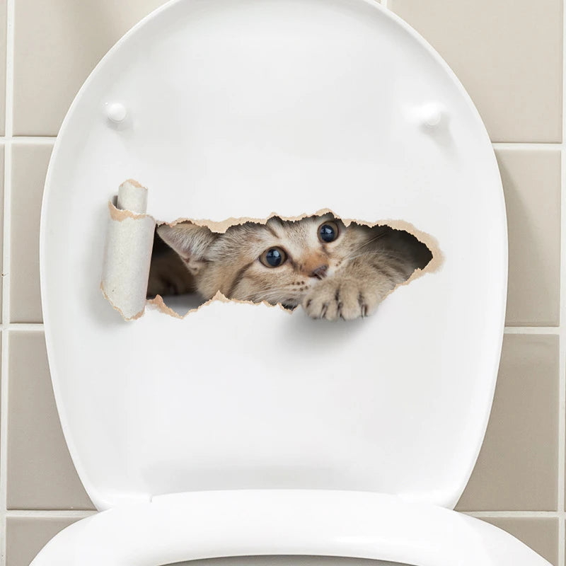 Peeping Cat Toilet Seat Sticker - Waterproof 3D Effect Bathroom Decor