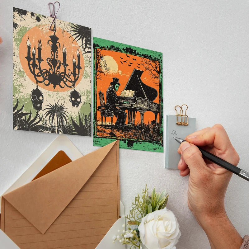 20pcs Spooky Skeletons Halloween Postcards Wall Art Decorations Gift Set