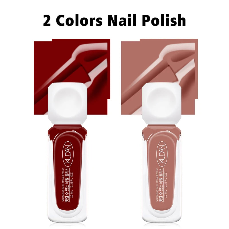 Water-Based Peel Off Nail Polish Set - 10ml Long Lasting Quick Drying 2 Pack
