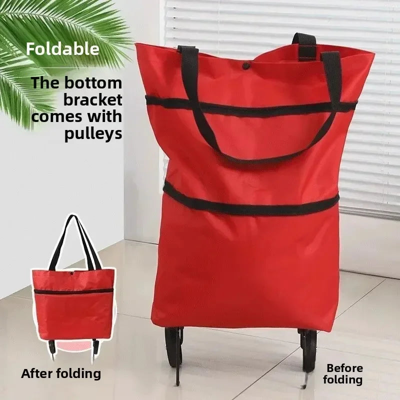 Foldable Shopping Cart with Wheels and Trolley Basket — Compact Grocery Trolley for Home & Supermarket