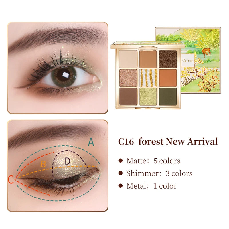 9 Shade Glitter Shimmer Matte Eyeshadow Palette - Waterproof, Long-Lasting & Vegan