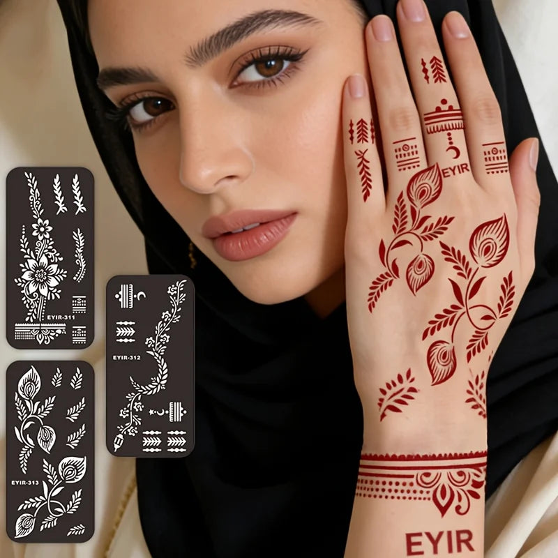 Henna Tattoo Kit with Mandala Stencils and Burgundy Temporary Body Art - 5 Reusable Designs