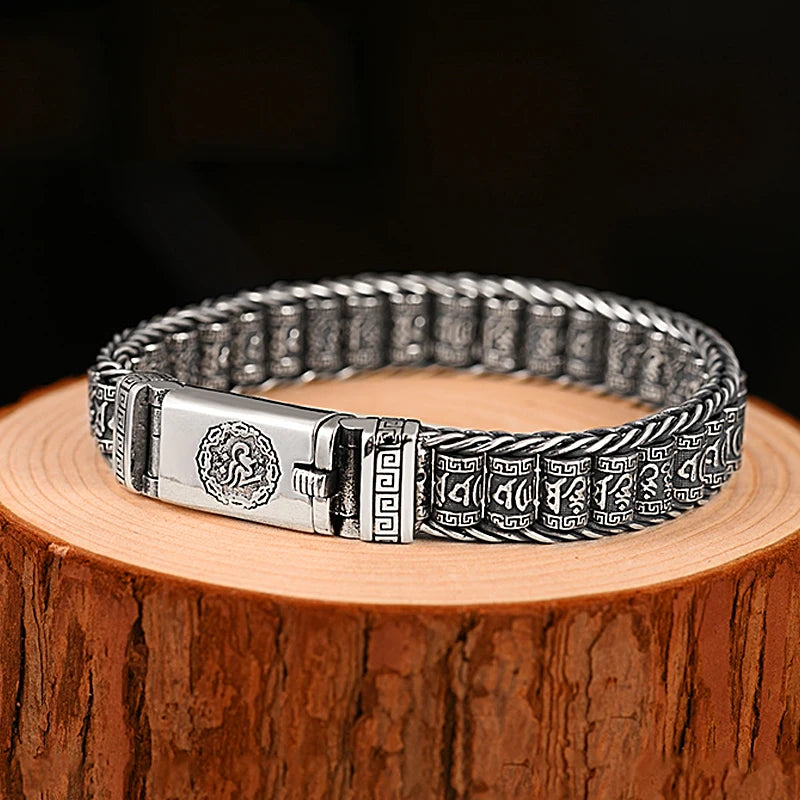 Handmade Lucky Buddhist Scripture Bead Bracelets for Men Customizable Length Jewelry
