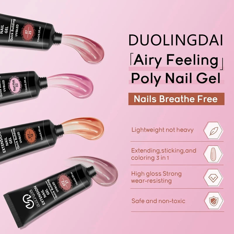 Poly Extension Gel Nail Kit with 12 Shades for DIY Nail Extensions and Care