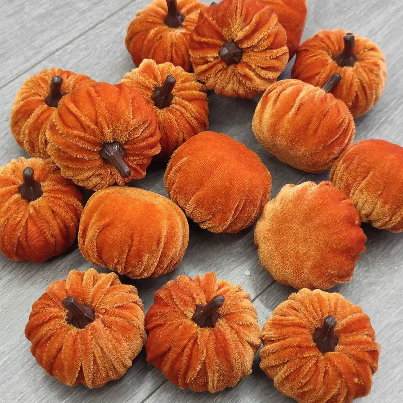 10pcs Velvet Artificial Pumpkin Fall Decor Set for Autumn Halloween Thanksgiving