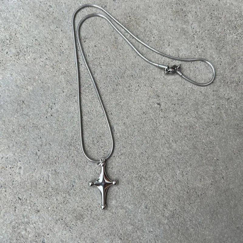 Y2K Style Star Necklace with Cross Pendant Adjustable Choker Jewelry