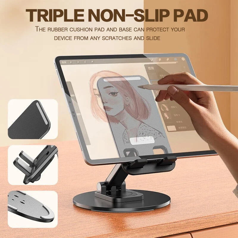 Universal Phone Stand with 360° Rotation and Non-Slip Metal Base for Smartphones