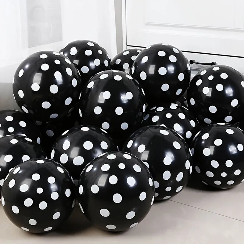 12 Pack 12-Inch Black and White Polka Dot Latex Balloons for Baby Shower Birthday Wedding