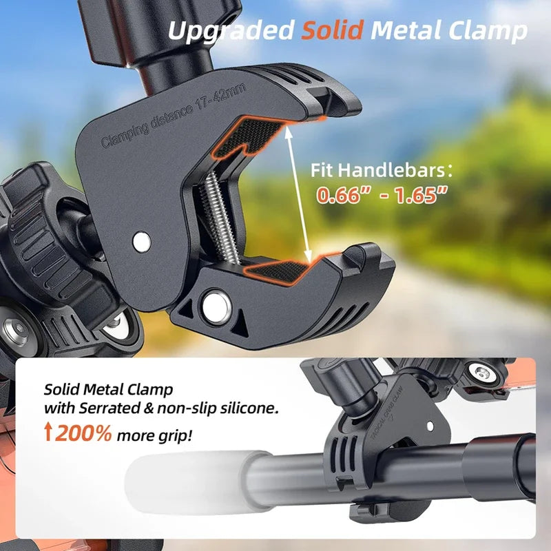 Universal Motorcycle Phone Mount with Shock Absorption & Camera-Friendly Design