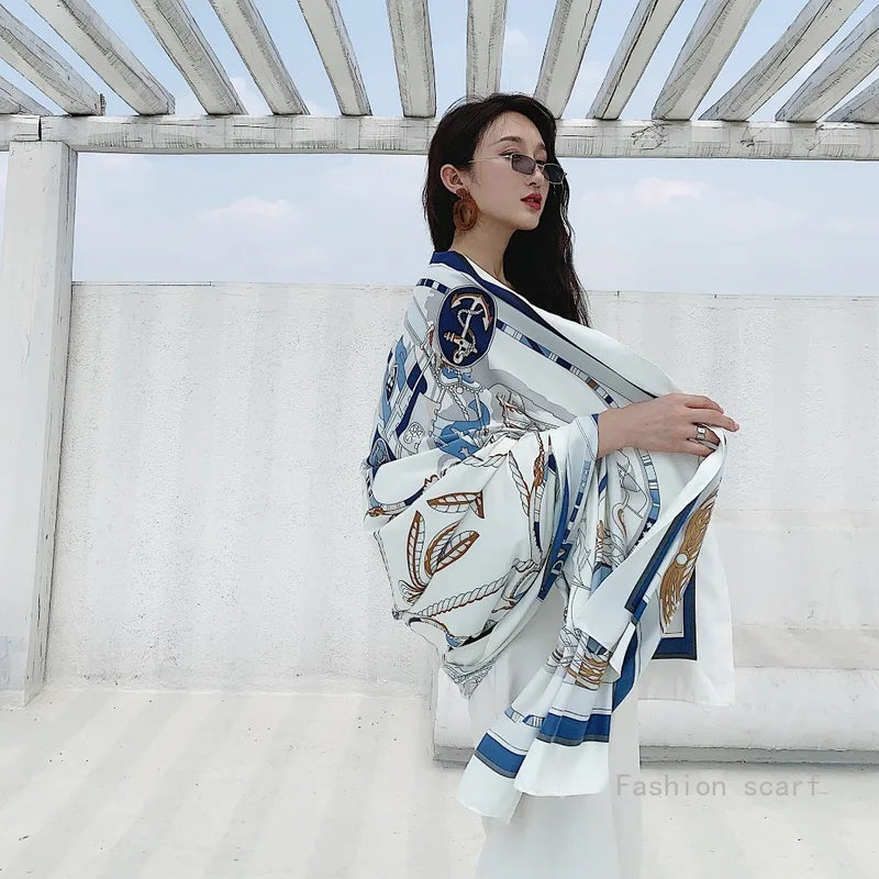 Summer Beach Scarf - Oversized Silk Wrap for Travel & Beach