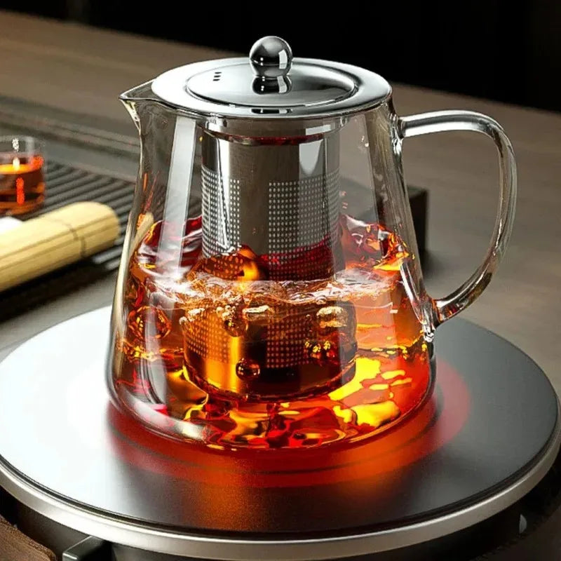 Heat-Resistant Borosilicate Glass Teapot with Stainless Steel Infuser 1L - Clear for Loose Leaf Tea