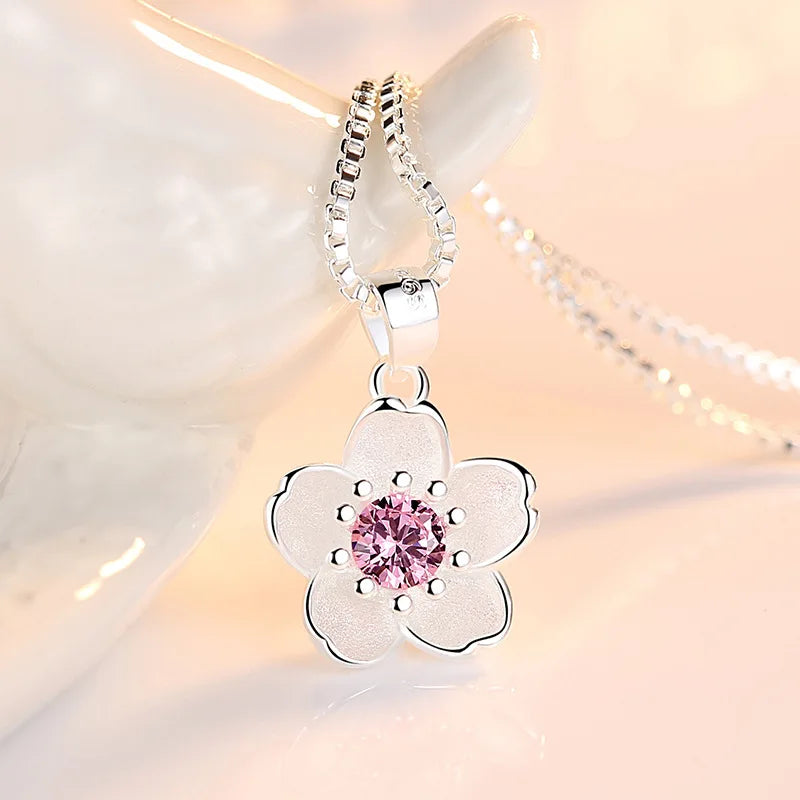 Sterling Silver Pink Purple Peach Blossom Necklace for Women Luxury Jewelry