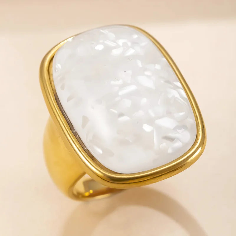 Vintage Natural Stone Ring for Women Gold Plated Jewelry - No Fading