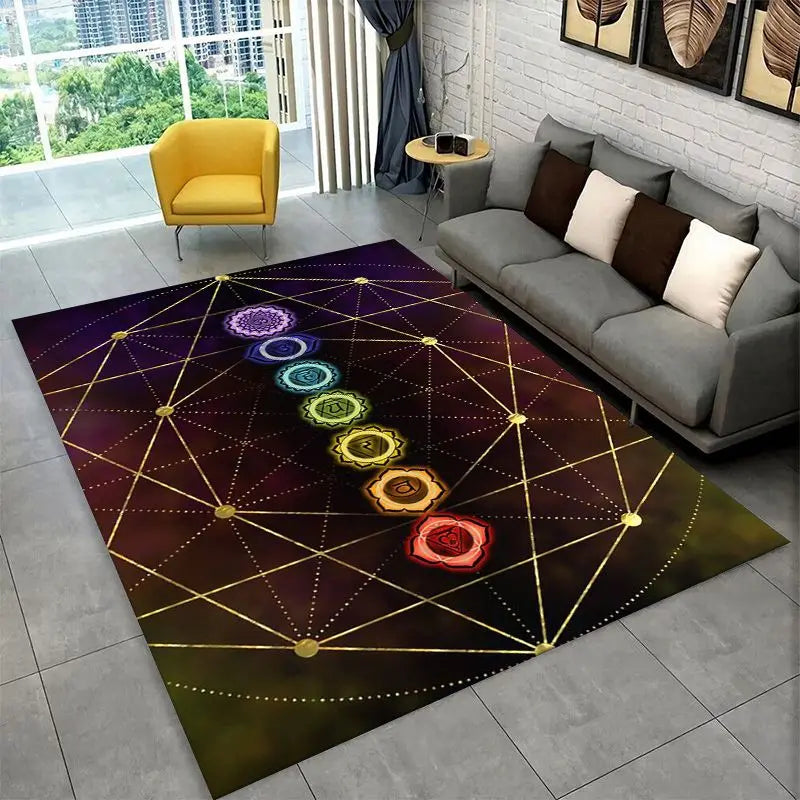 Rainbow Chakra Yoga Mandala Meditation Rug Non-slip Floor Mat for Bedroom & Living Room