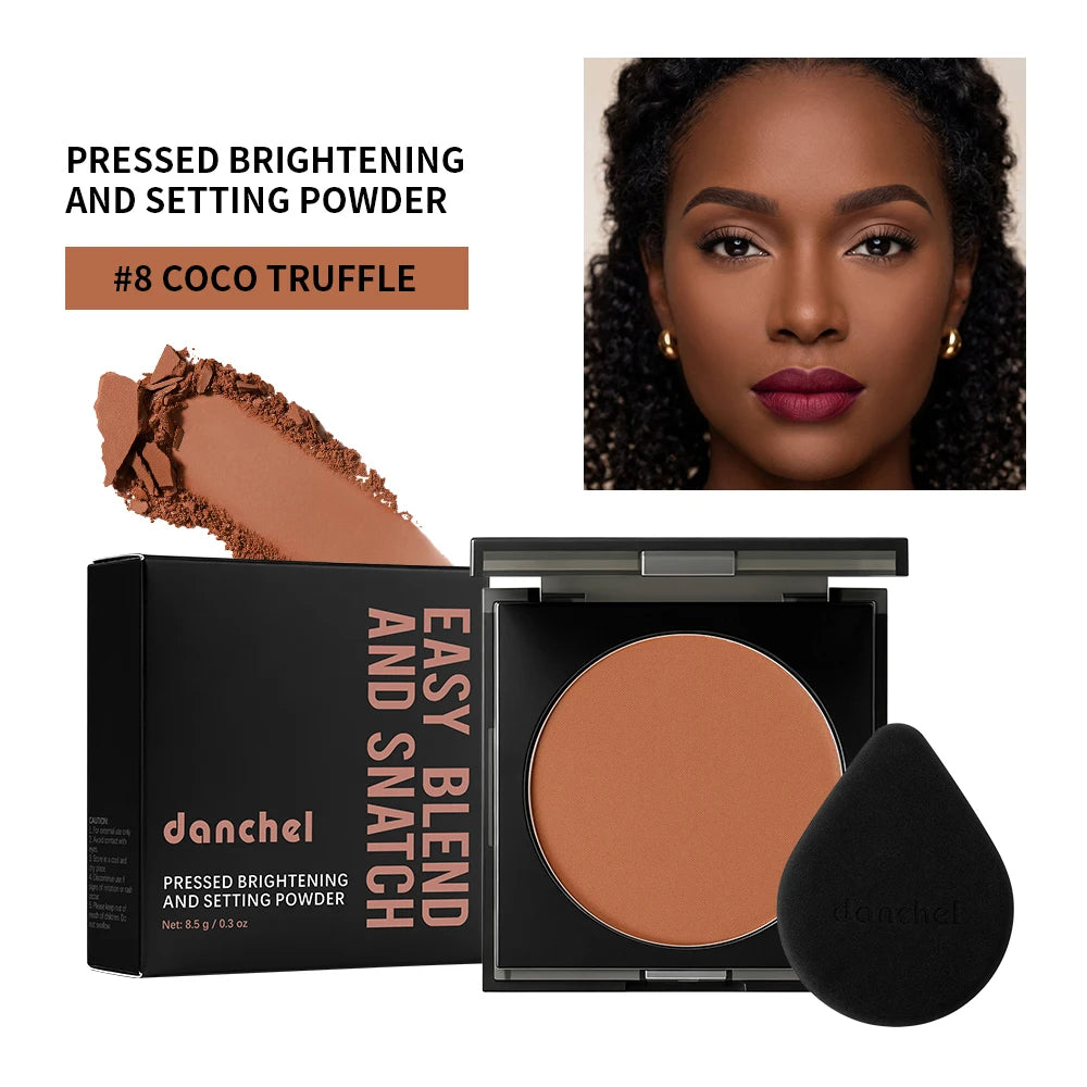 Matte Full Coverage Pressed Powder Foundation with Puff - Waterproof 24H Oil Control