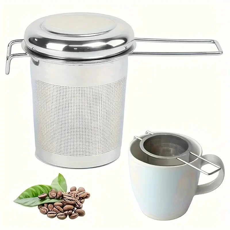 Stainless Steel Tea Filter with Folding Handle and Lid - Multi-Purpose Loose Tea Strainer