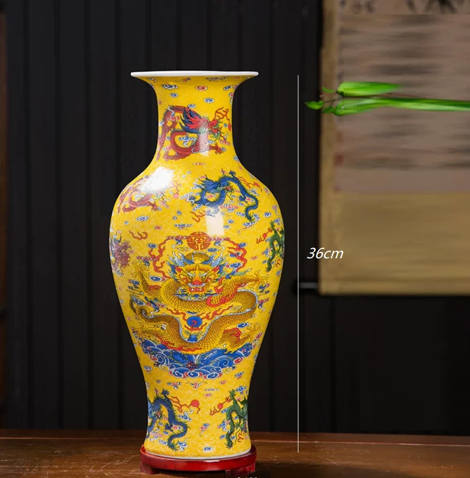 Chinese Ceramic Jiulong Luminous Vase - Antique Home Decor & Living Room Ornament