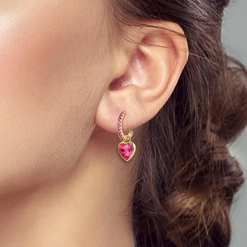 925 Sterling Silver Heart-Shaped Drop Hoop Earrings for Women Jewelry