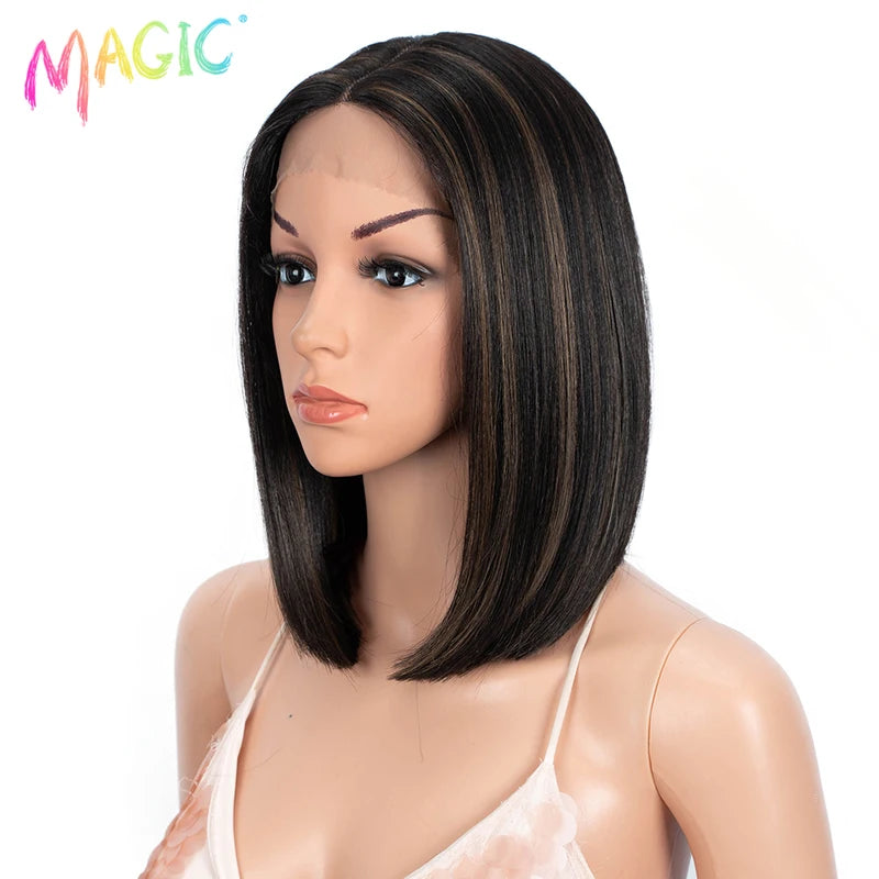 Synthetic Lace Front Wig Short Bob 12 Inch Ombre Blonde Colorful Cosplay Wig