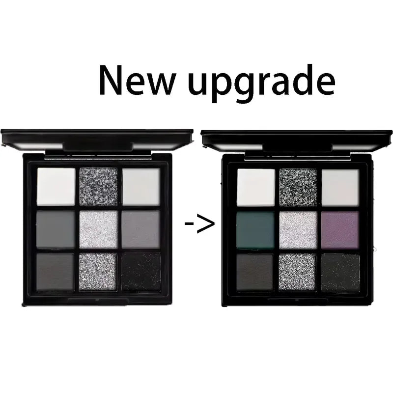Nine-Color Eyeshadow Palette with Makeup Brush for Smoky & Brightening Looks