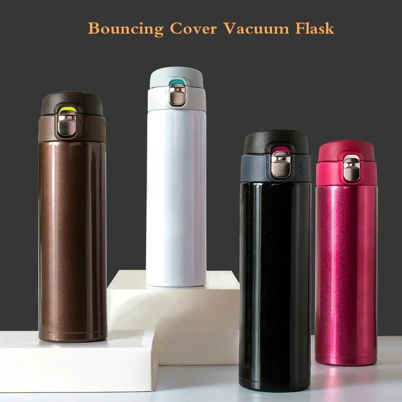 500ML Stainless Steel Vacuum Flask Thermos Cup with Bouncing Cover for Coffee Tea Milk Water