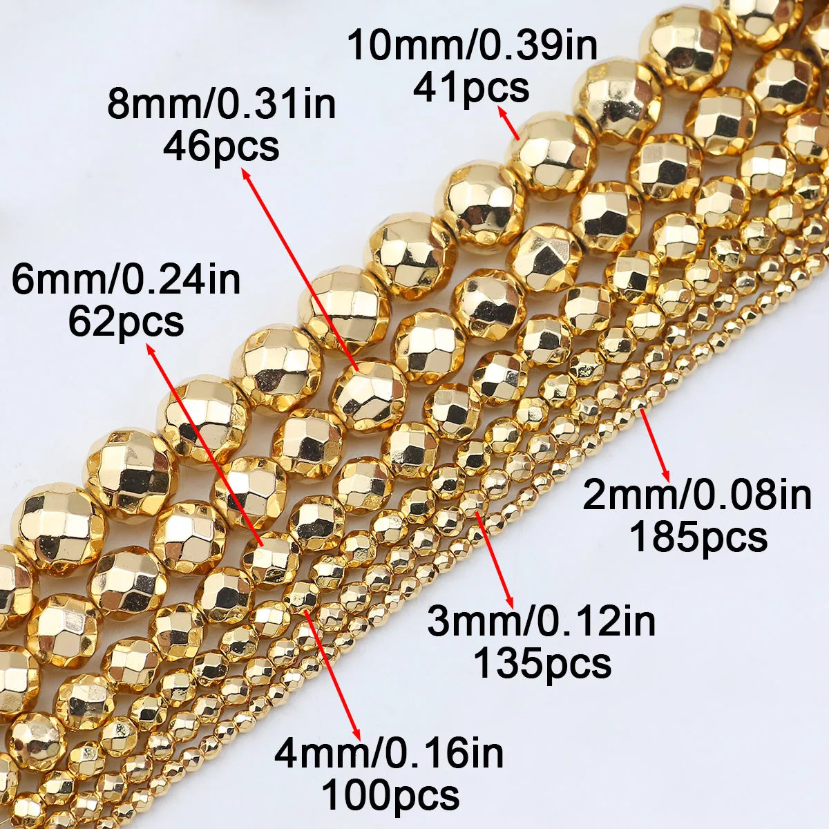 Jewelry Spacer Beads - Natural Hematite Round Cut Loose Beads 2-10MM for DIY Crafts