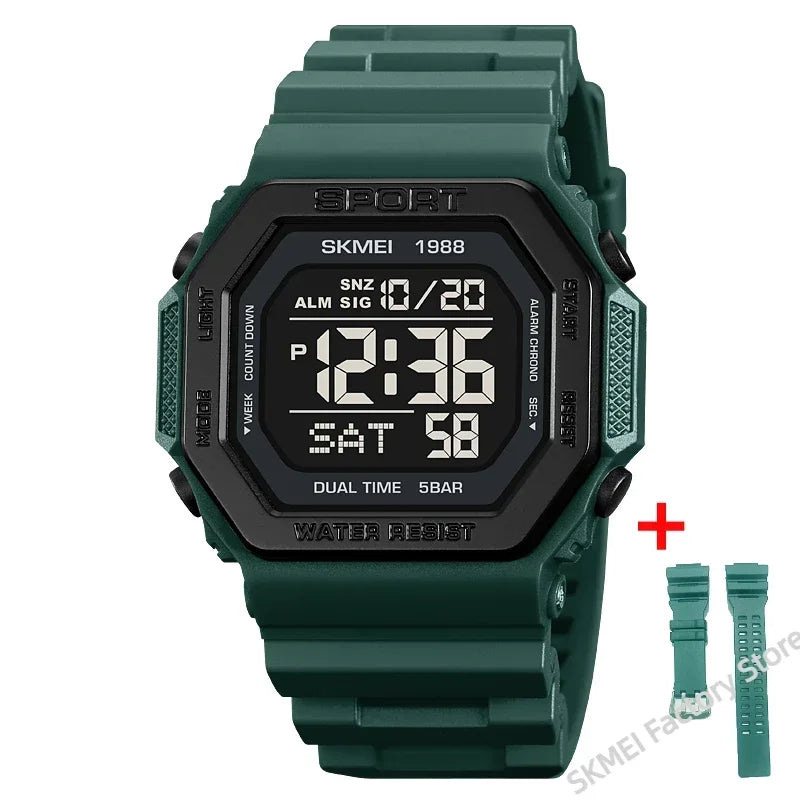 Digital Sport Wristwatch for Men Waterproof Countdown Chrono LED Display