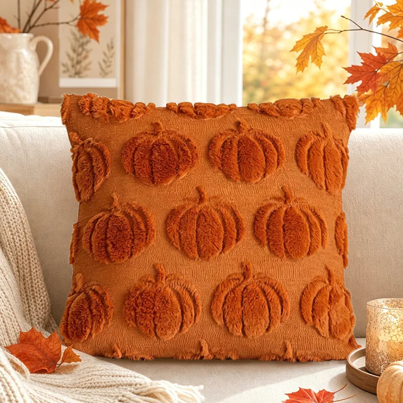 3D Plush Pumpkin Throw Pillow Cover - Fall Halloween Thanksgiving Sofa Decor