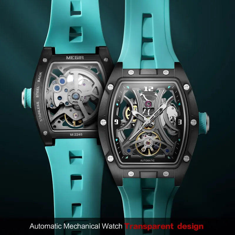 Men's Automatic Mechanical Watch with Hollow Dial and Stainless Steel Case