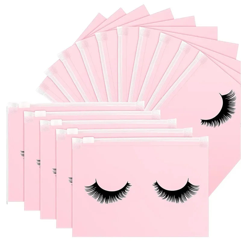 50PCS Waterproof Eyelash Aftercare Bags Zipper Makeup & Cosmetic Travel Pouches