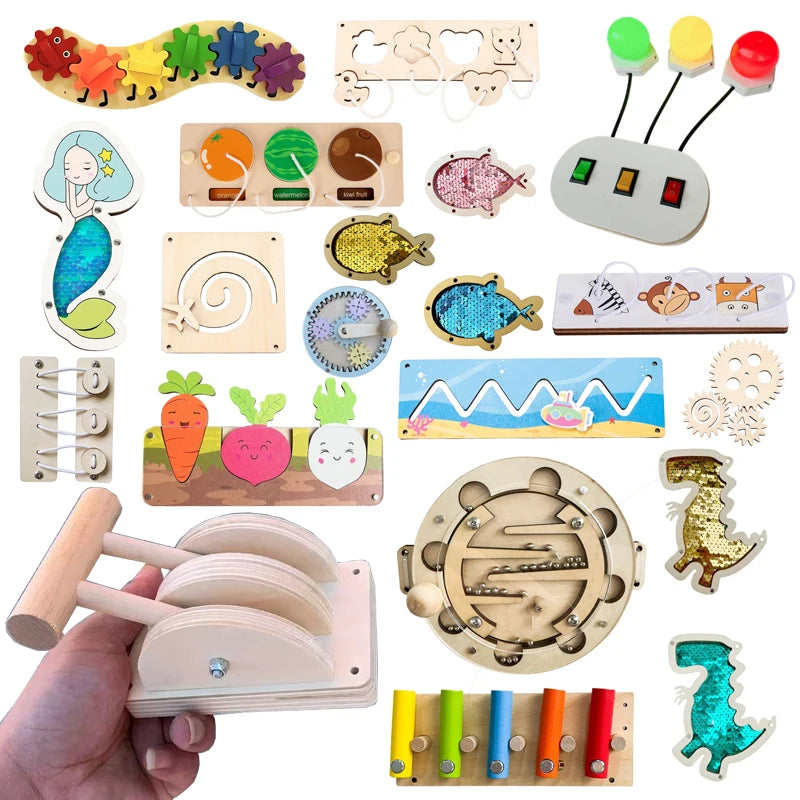 Montessori Busy Board Educational Toy for Kids with Sound & Light Accessories
