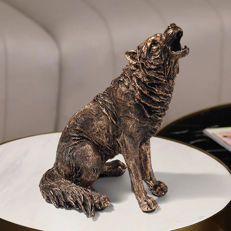 Roaring Wolf Resin Figurine - Animal Model Home Decor Ornament